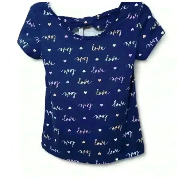 Emma & Elsa Girls Size 5 Blue Heart Love Print Short Sleeve T-Shirt - Picture 2 of 3